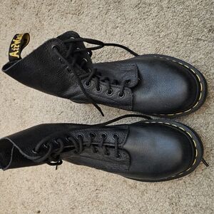 Dr. Martens Black Leather Lace-Up Boots with Yellow Stitching